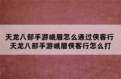 天龙八部手游峨眉怎么通过侠客行 天龙八部手游峨眉侠客行怎么打